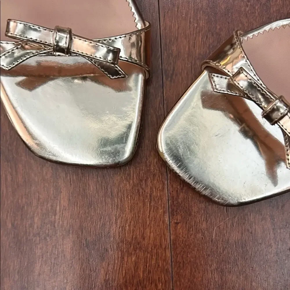 J. Crew Zadie Bow-Strap Heels in Gold Metallic Leather, Feminine Coquette Size 6